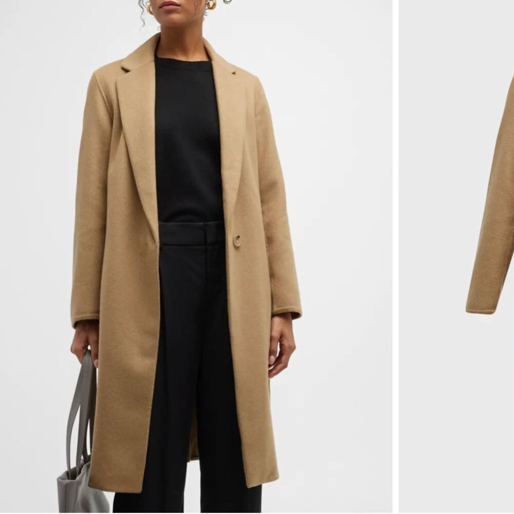 Vince Classic Straight Wool-Blend Camel Coat XS